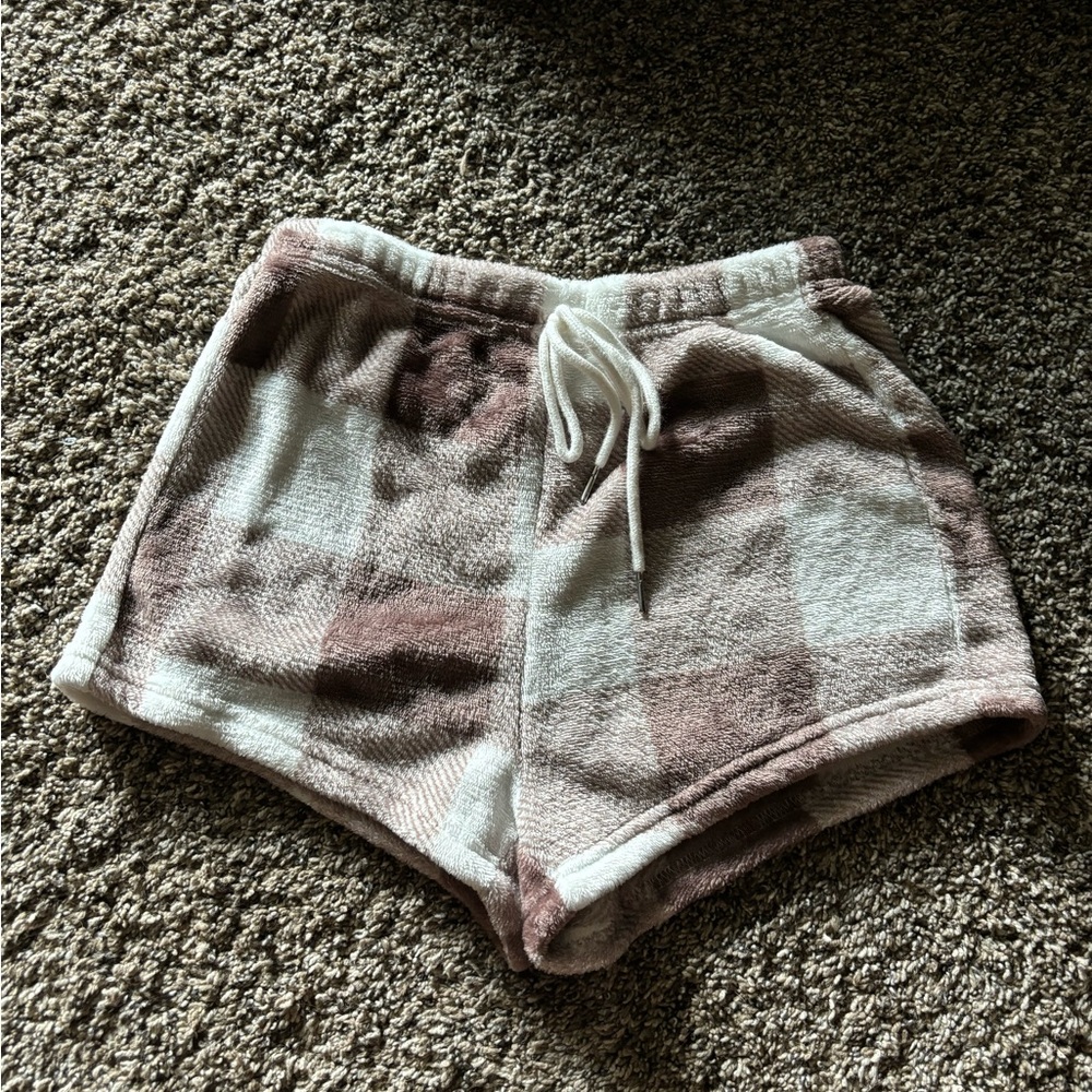 SHEIN sleep shorts brown plaid size S